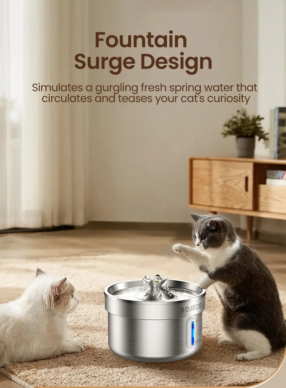 Rojeco Stainless Steel Pet Fountain for Clean Fresh Water