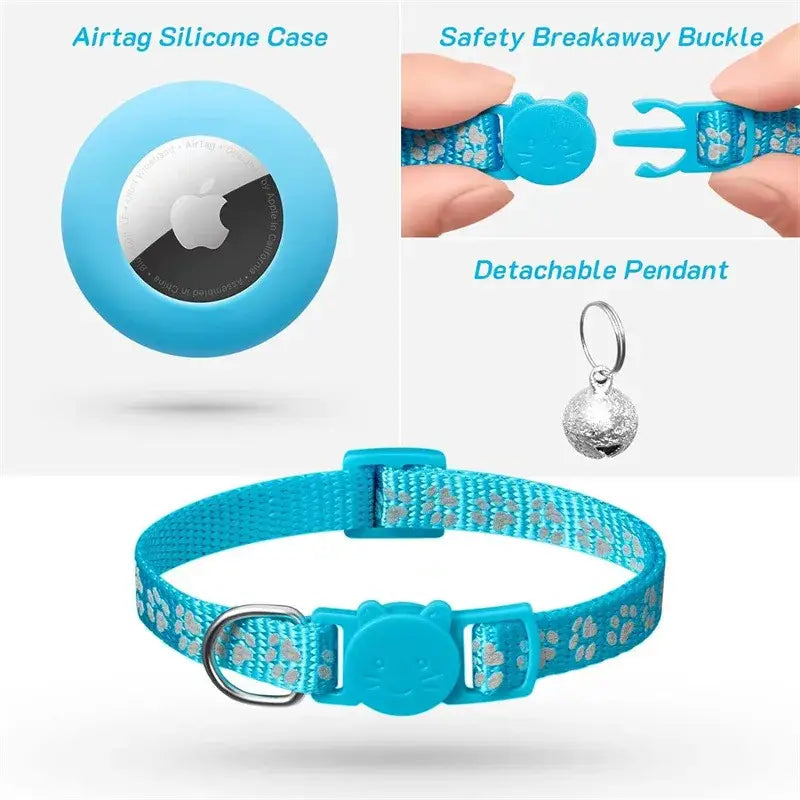Cat Collar with AirTag Holder and Reflective Safety Buckle
