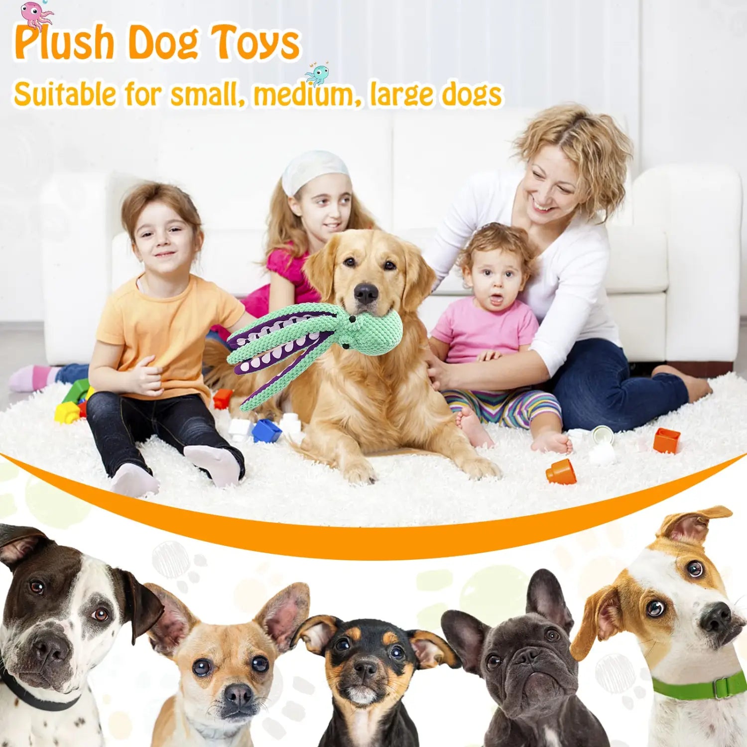 Pet Octopus Dog Toy,Indestructible Dog Toys for Aggressive Chewers,Squeaky Interactive Dogs Anxiety Toy for Small