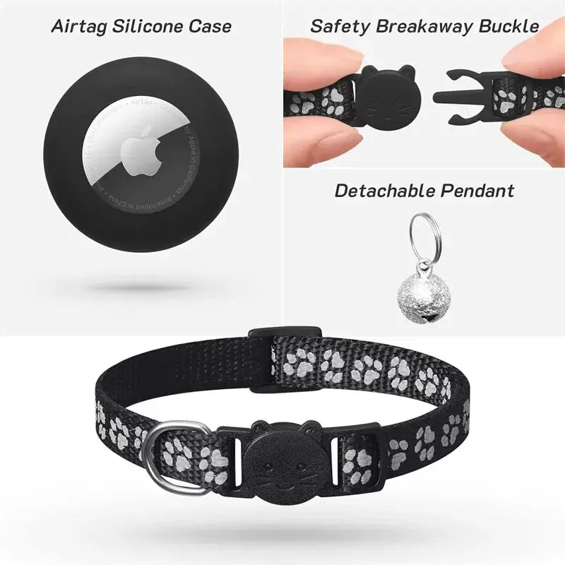 Cat Collar with AirTag Holder and Reflective Safety Buckle
