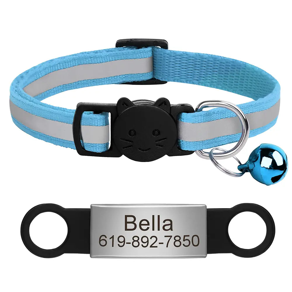 Reflective Cat Collar with Custom Engraved ID Tag