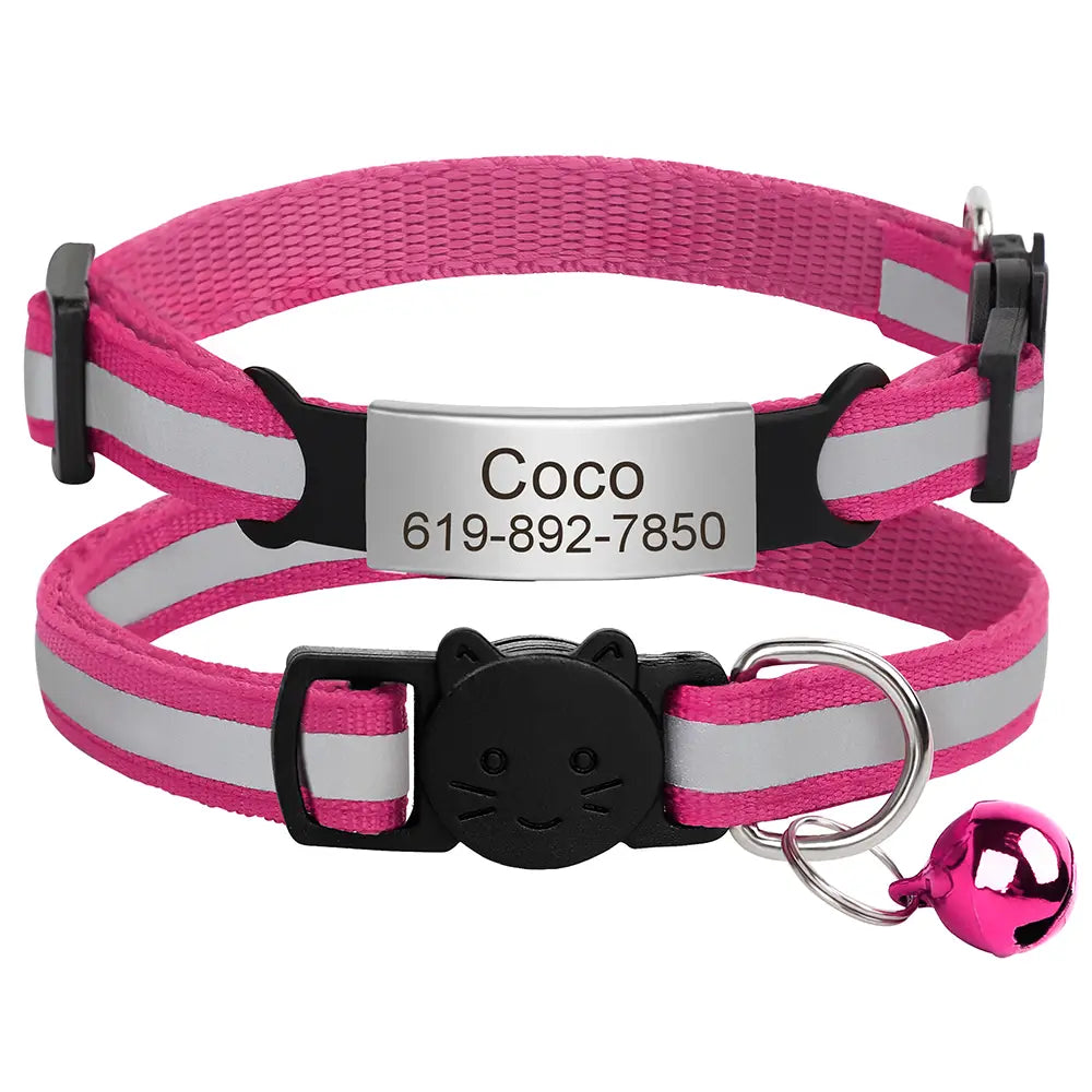 Reflective Cat Collar with Custom Engraved ID Tag