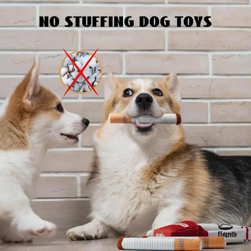 Squeaky cigarette dog toy for interactive play