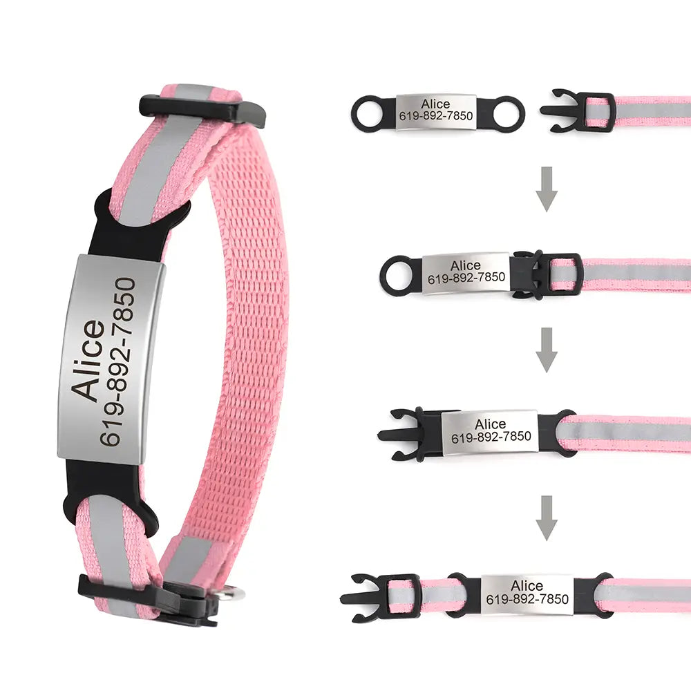 Reflective Cat Collar with Custom Engraved ID Tag