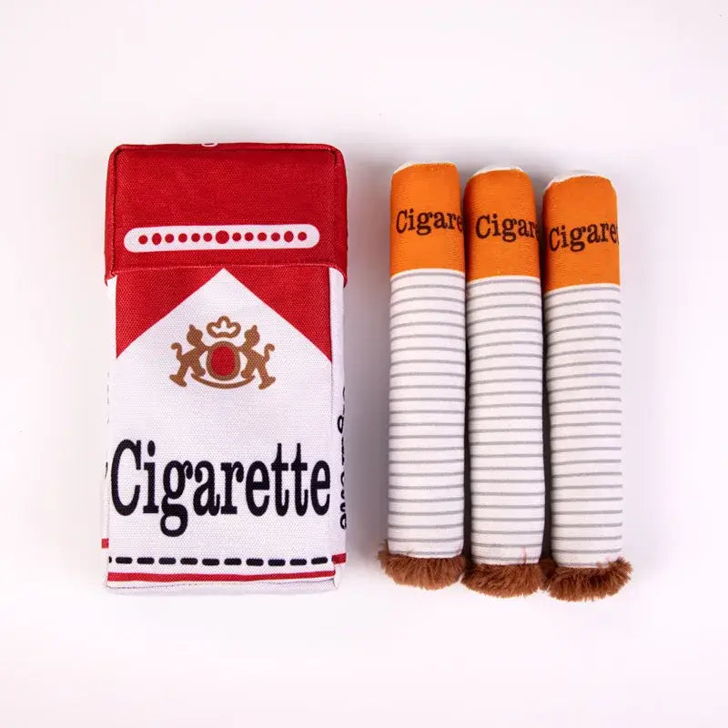 Squeaky cigarette dog toy for interactive play