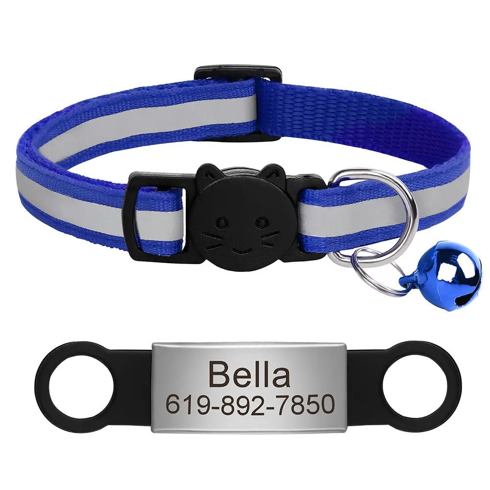 Reflective Cat Collar with Custom Engraved ID Tag
