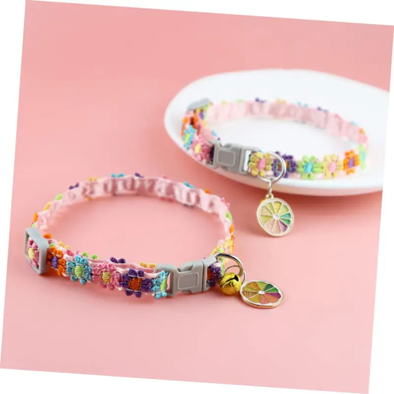 Pet Collar With Bell Cartoon Footprint Colorful Dog Puppy Kitten Collar Adjustable Safety Bell Ring Necklace Pet