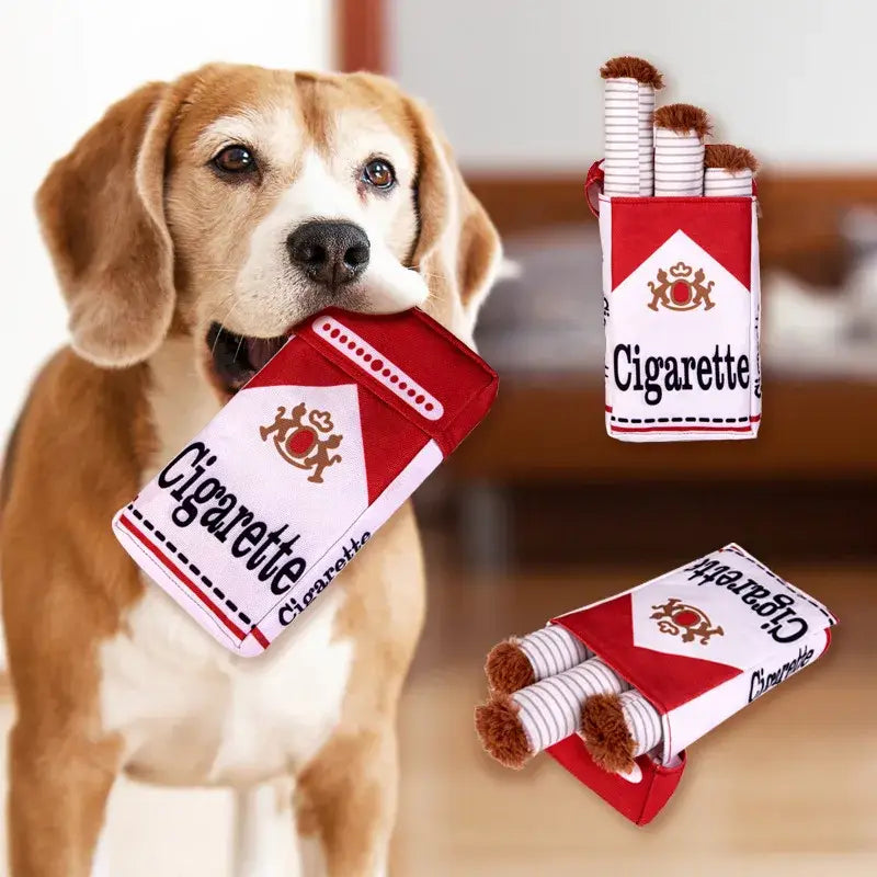 Squeaky cigarette dog toy for interactive play