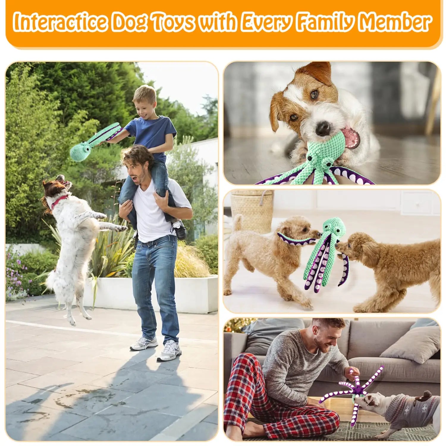Pet Octopus Dog Toy,Indestructible Dog Toys for Aggressive Chewers,Squeaky Interactive Dogs Anxiety Toy for Small