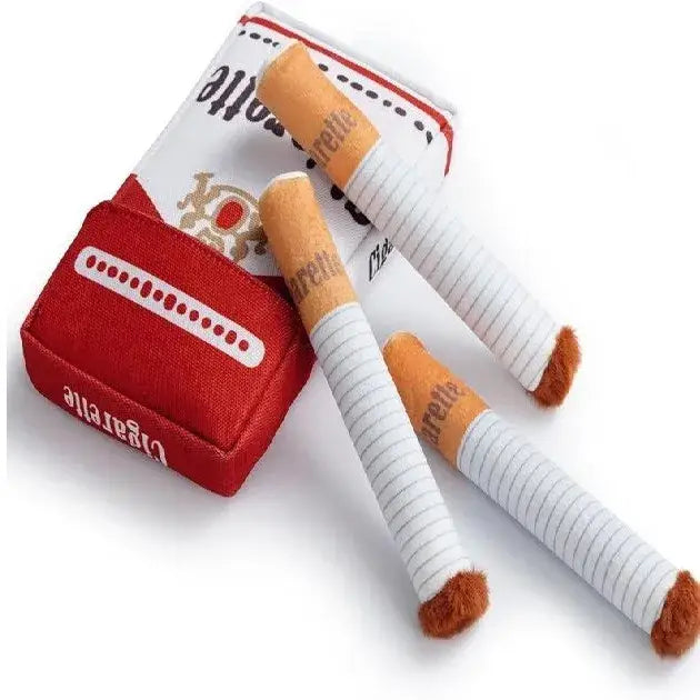 Squeaky cigarette dog toy for interactive play