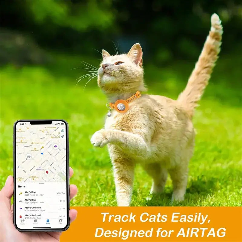 Cat Collar with AirTag Holder and Reflective Safety Buckle