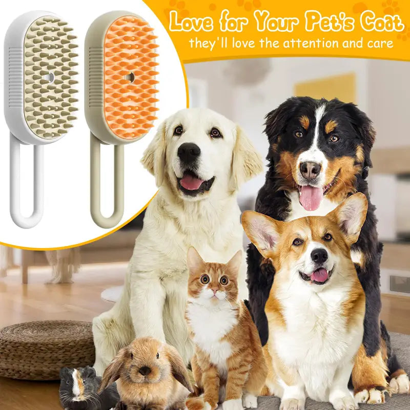 Steam Grooming Brush for Silky Pet Coats and Massage