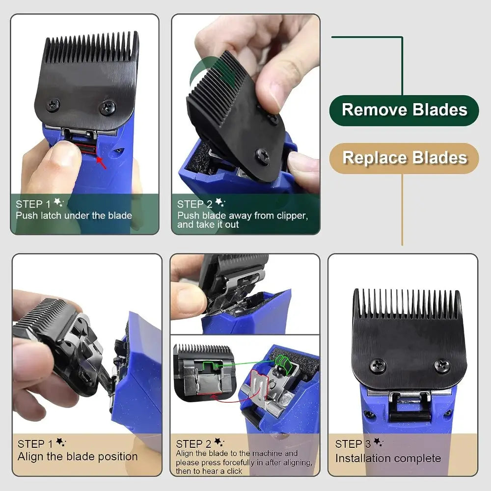 Black Detachable Dog Grooming Clipper Blades Set, Stainless Steel, Compatible with Andis, Oster A5 and Wahl KM10 Series