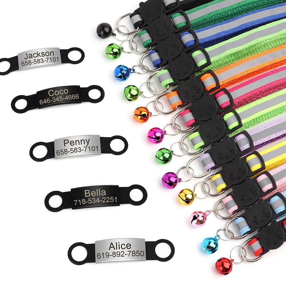 Reflective Cat Collar with Custom Engraved ID Tag
