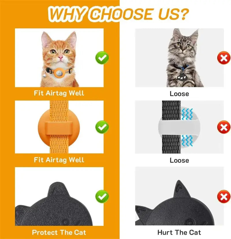Cat Collar with AirTag Holder and Reflective Safety Buckle
