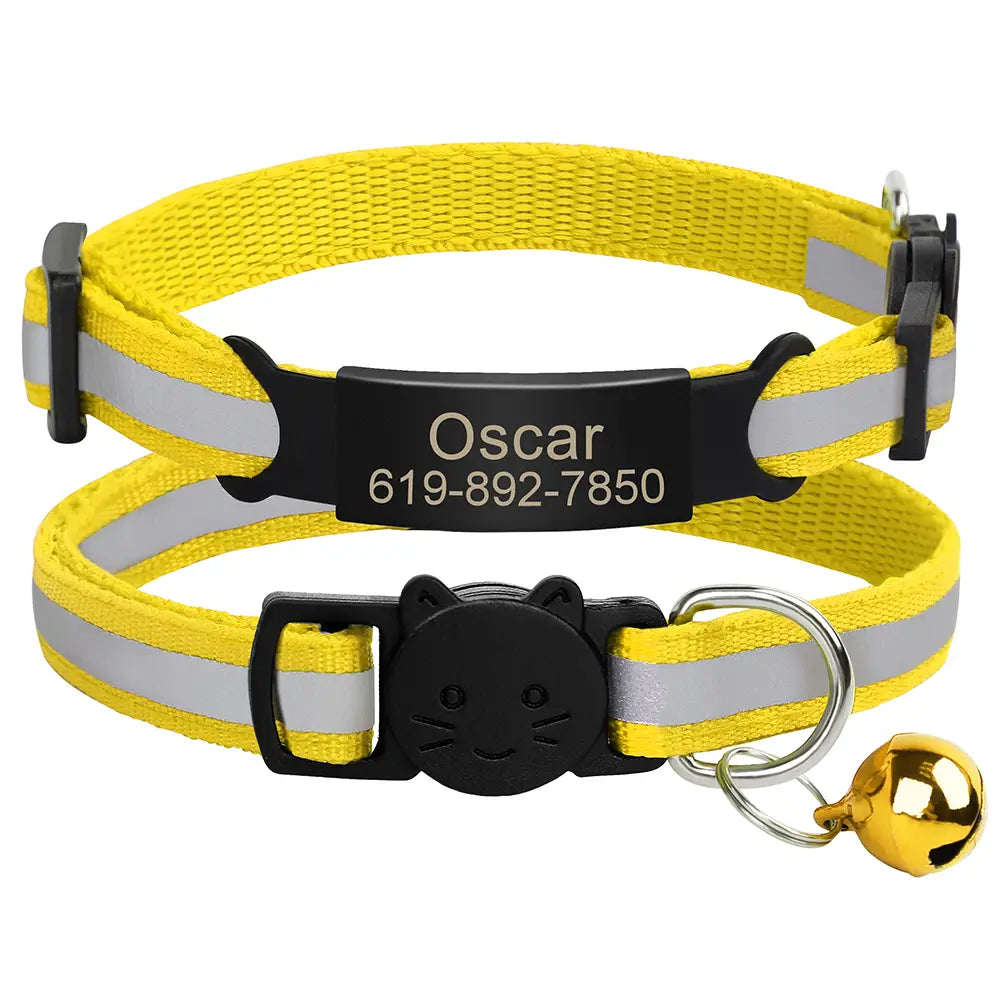 Reflective Cat Collar with Custom Engraved ID Tag