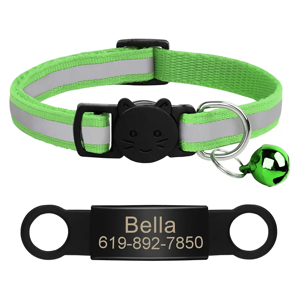 Reflective Cat Collar with Custom Engraved ID Tag