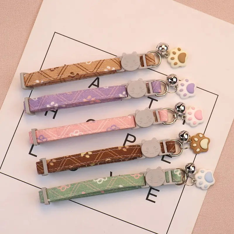 Pet Collar With Bell Cartoon Footprint Colorful Dog Puppy Kitten Collar Adjustable Safety Bell Ring Necklace Pet