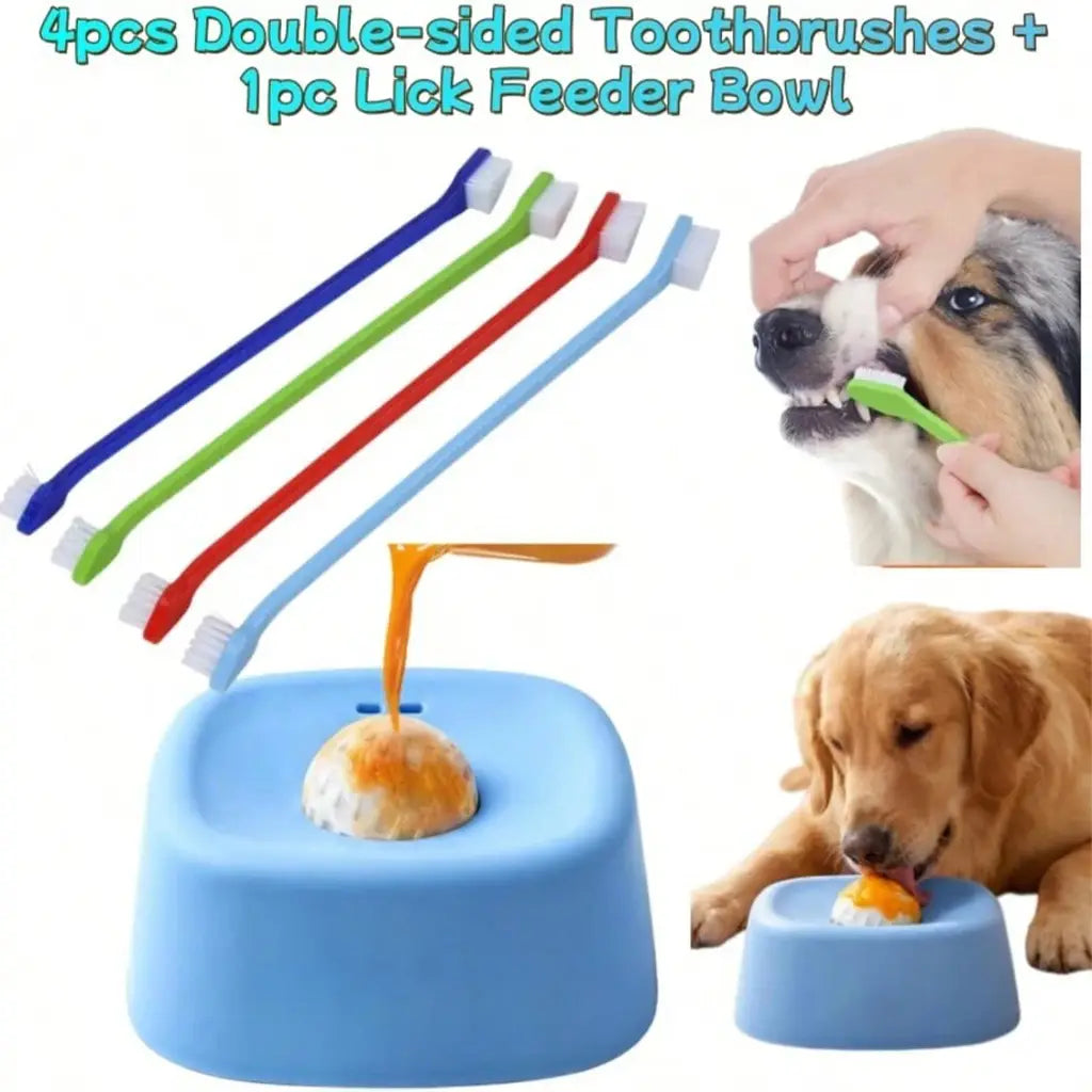 Slow Feeder Dog Bowl and Dental Cleaning Kit Set
