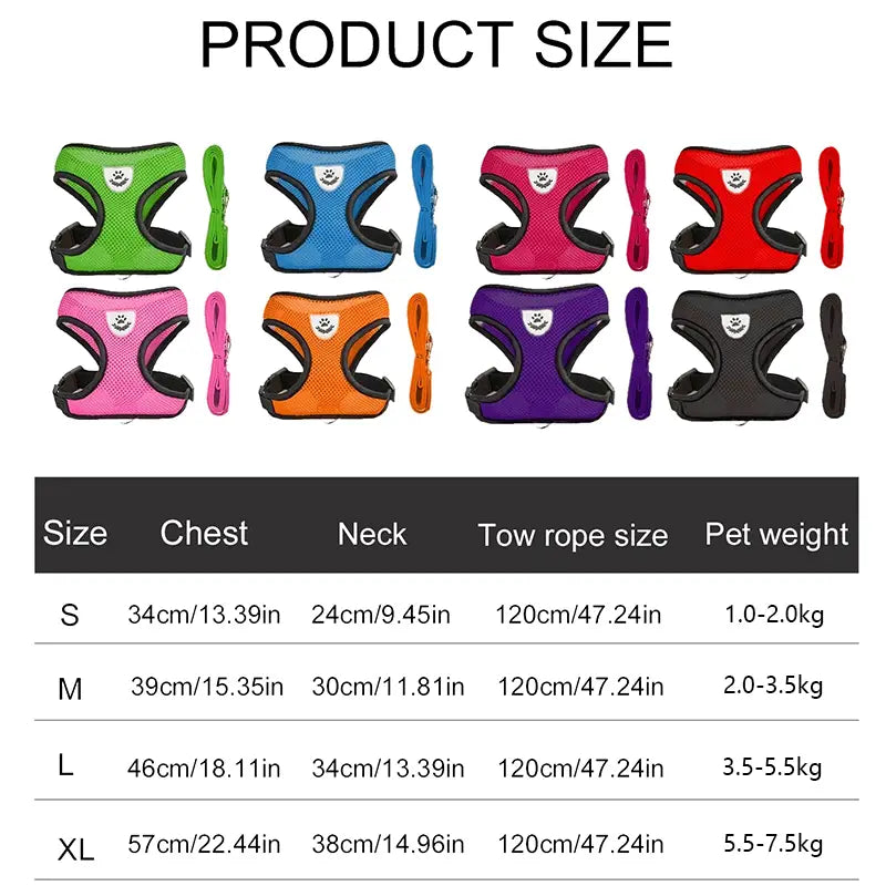 Reflective Pet Harness Vest and Leash Set for Safety