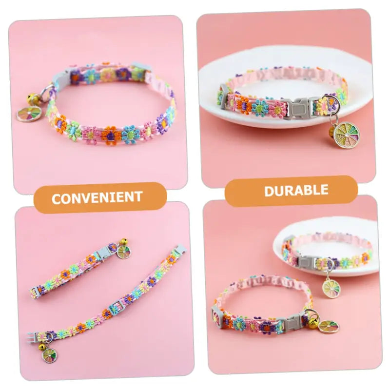 Pet Collar With Bell Cartoon Footprint Colorful Dog Puppy Kitten Collar Adjustable Safety Bell Ring Necklace Pet