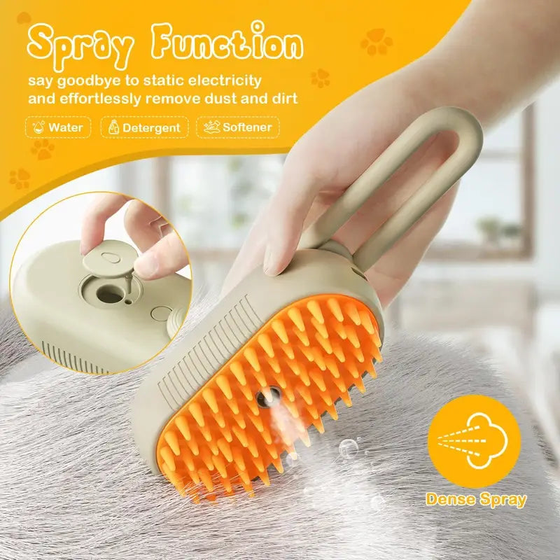 Steam Grooming Brush for Silky Pet Coats and Massage