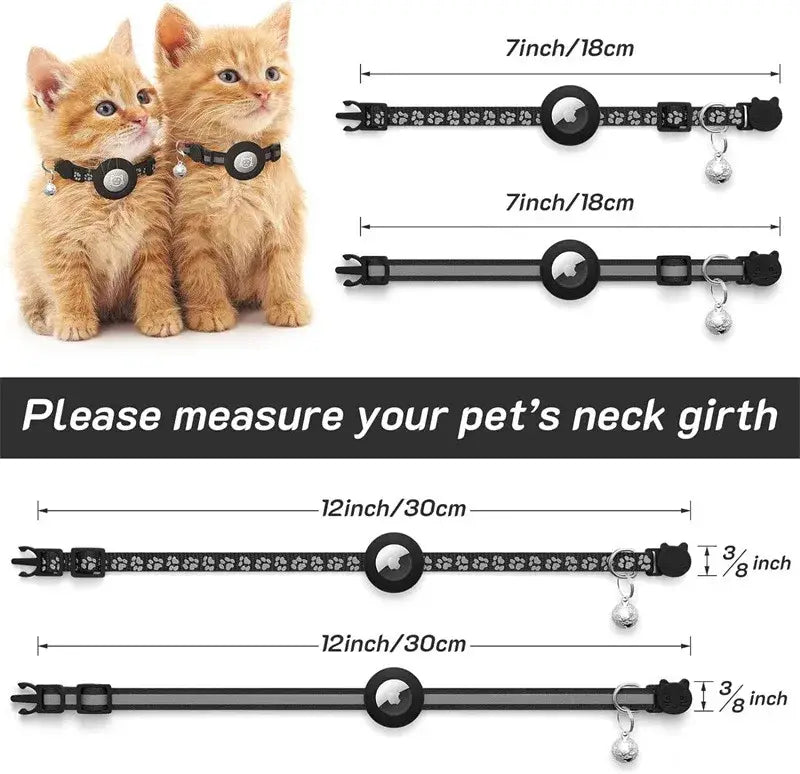 Cat Collar with AirTag Holder and Reflective Safety Buckle
