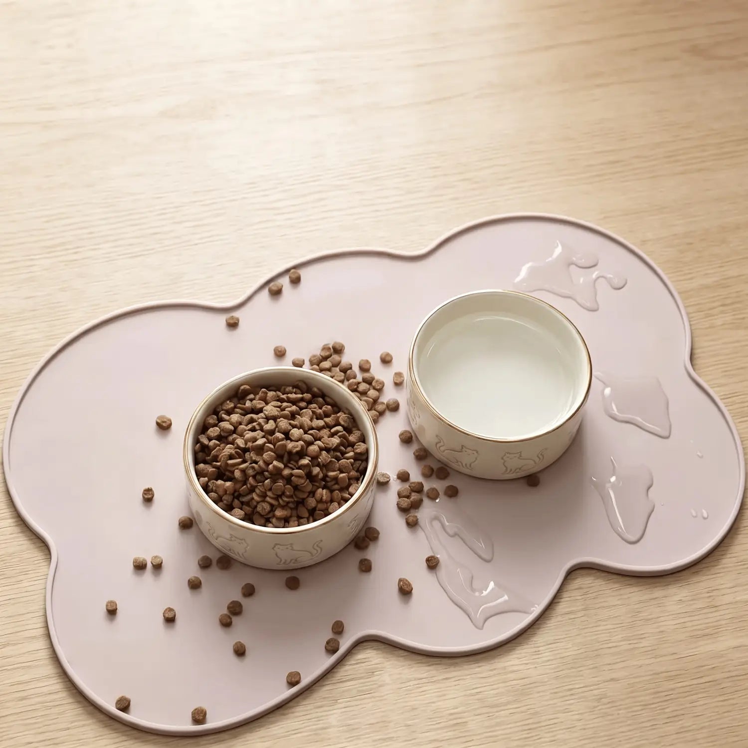 Pet Feeding Mat For Dogs & Cats Thin Silicone Waterproof Cat Food Mat Cat Bowl Mat With Raised Edge Cat Placemat