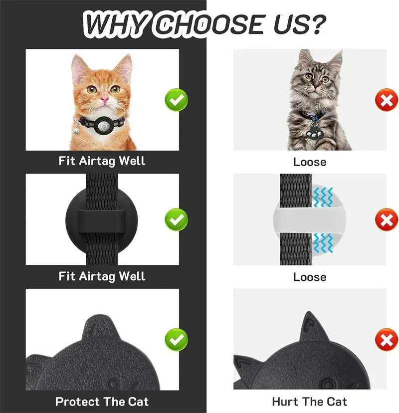 Cat Collar with AirTag Holder and Reflective Safety Buckle