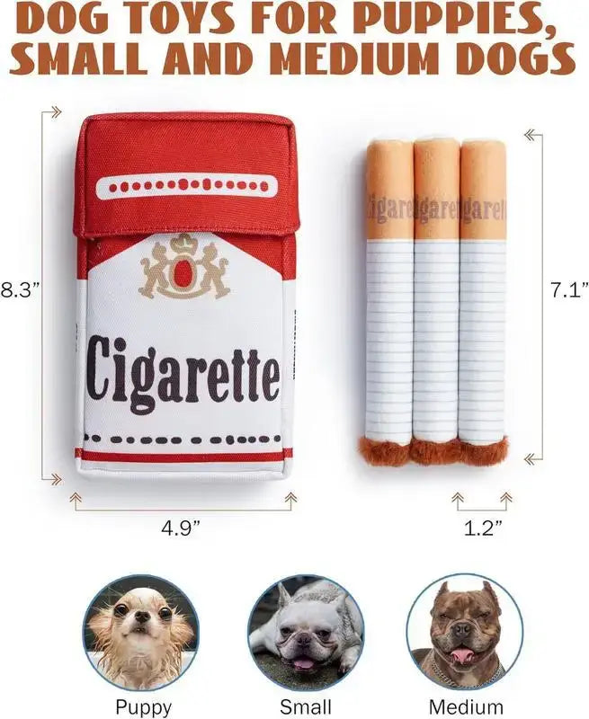 Squeaky cigarette dog toy for interactive play