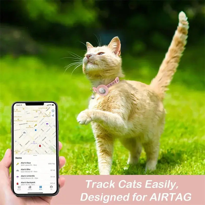 Cat Collar with AirTag Holder and Reflective Safety Buckle
