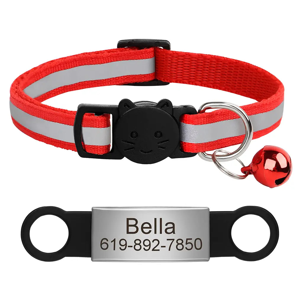 Reflective Cat Collar with Custom Engraved ID Tag