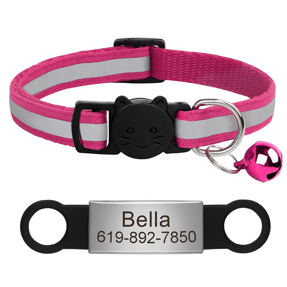 Reflective Cat Collar with Custom Engraved ID Tag