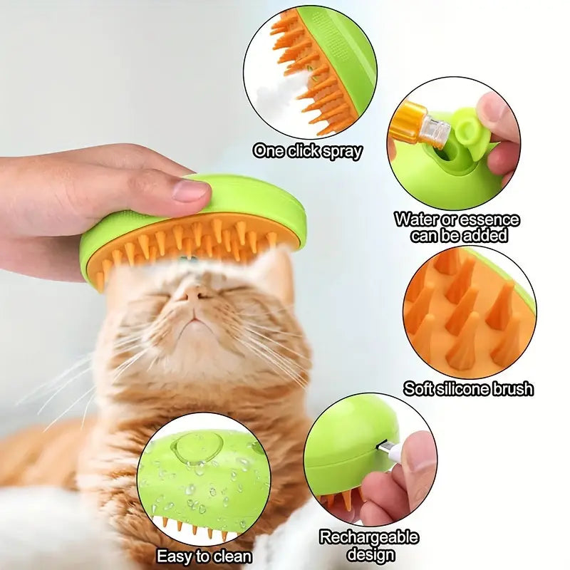 Steam Grooming Brush for Silky Pet Coats and Massage