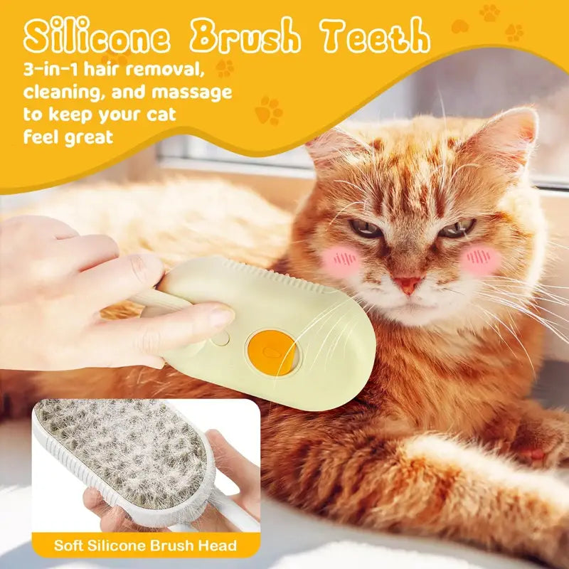 Steam Grooming Brush for Silky Pet Coats and Massage