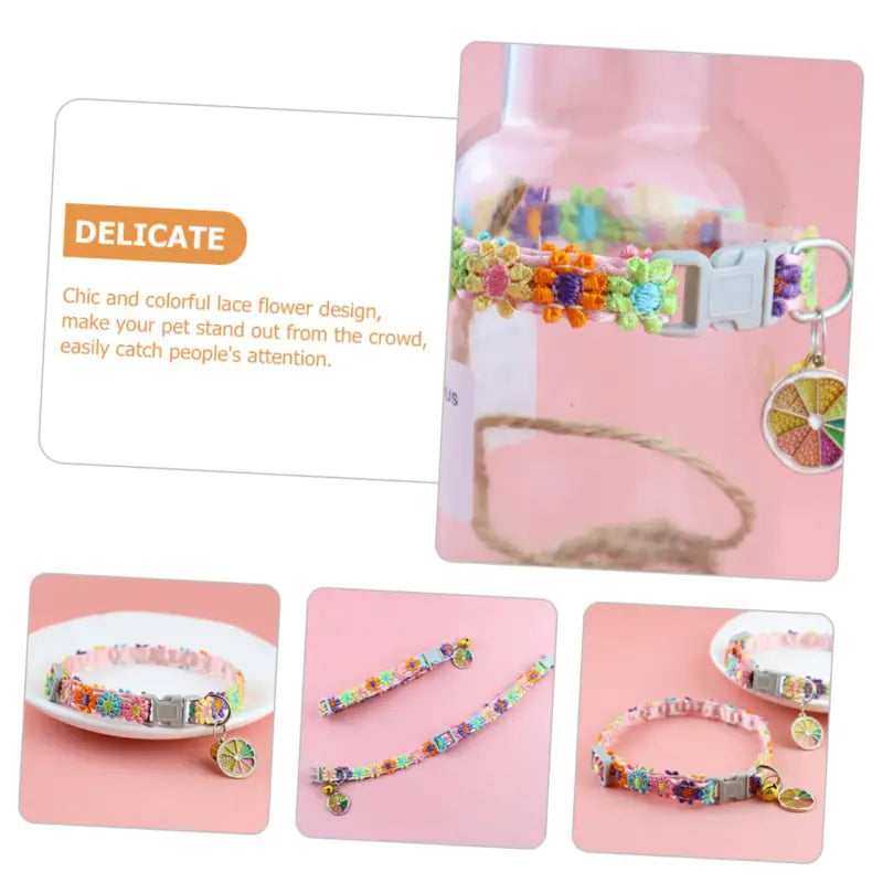 Pet Collar With Bell Cartoon Footprint Colorful Dog Puppy Kitten Collar Adjustable Safety Bell Ring Necklace Pet