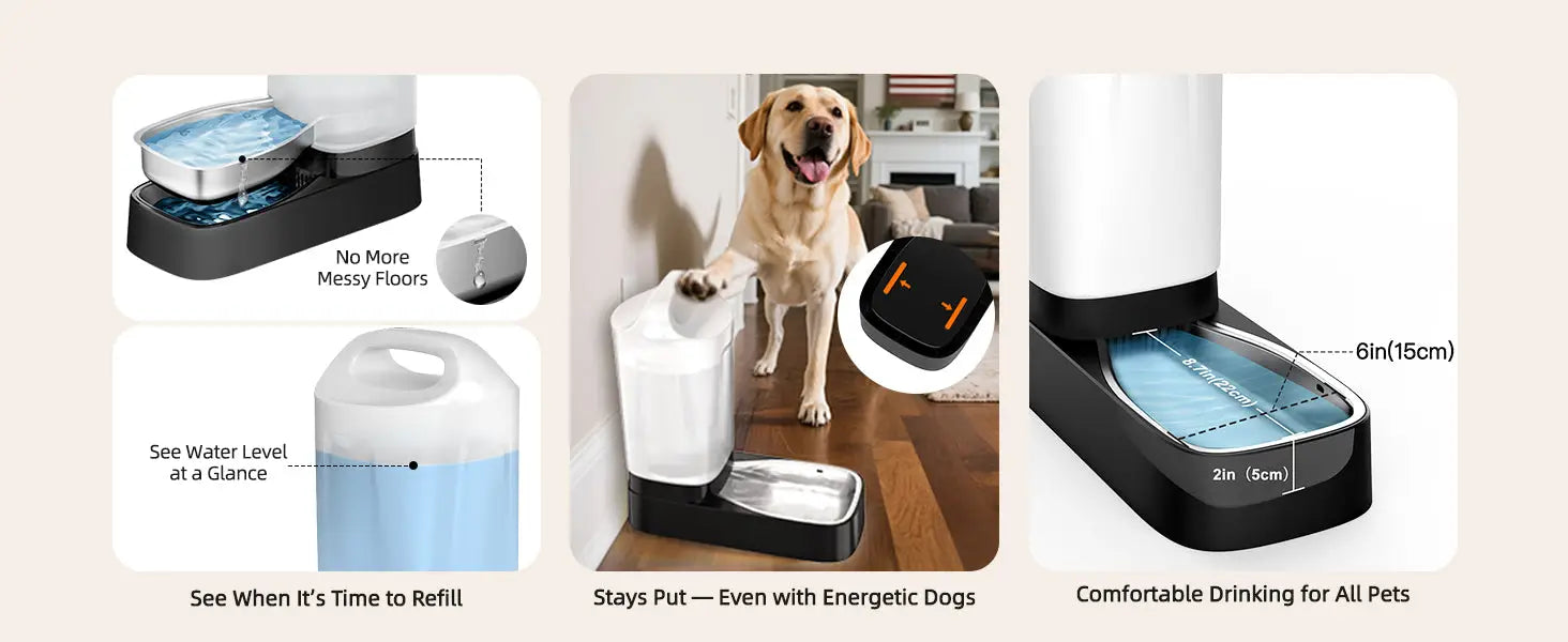 2.4 Gallon Gravity Pet Water Dispenser with 304 Stainless Steel Bowl