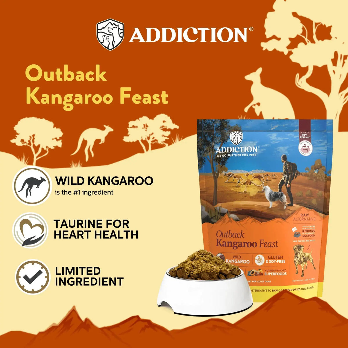 Addiction Kangaroo Air-Dried Dog Food & Treats Duo Addiction Pet Foods USA