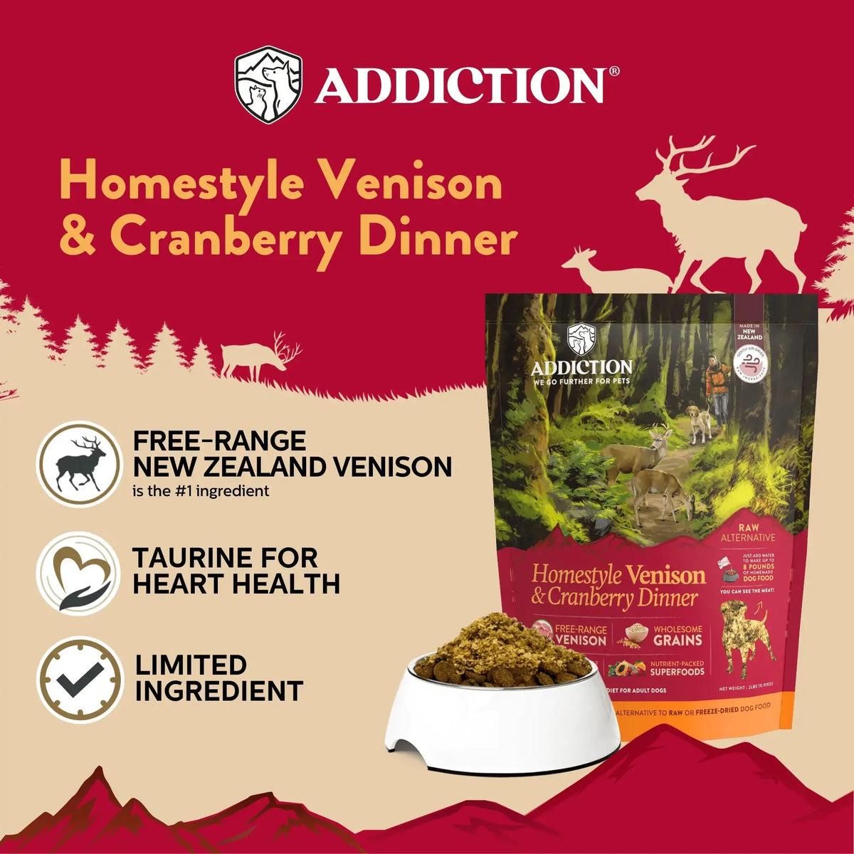 Addiction Venison Air-Dried Dog Food & Treats Duo Addiction Pet Foods USA