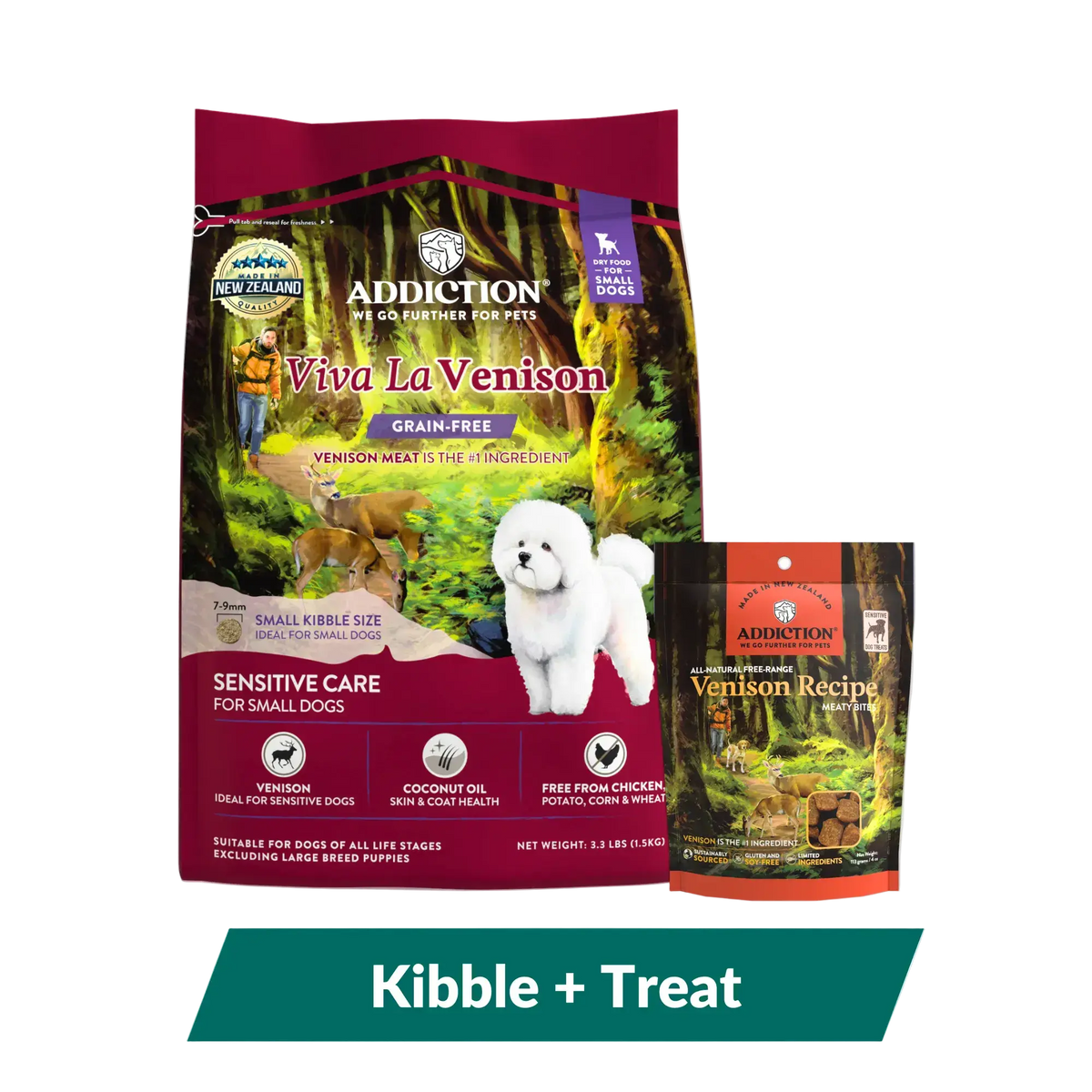 Addiction Viva La Venison Small Breed Dog Food & Meaty Bites Treats Bundle Addiction Pet Foods USA
