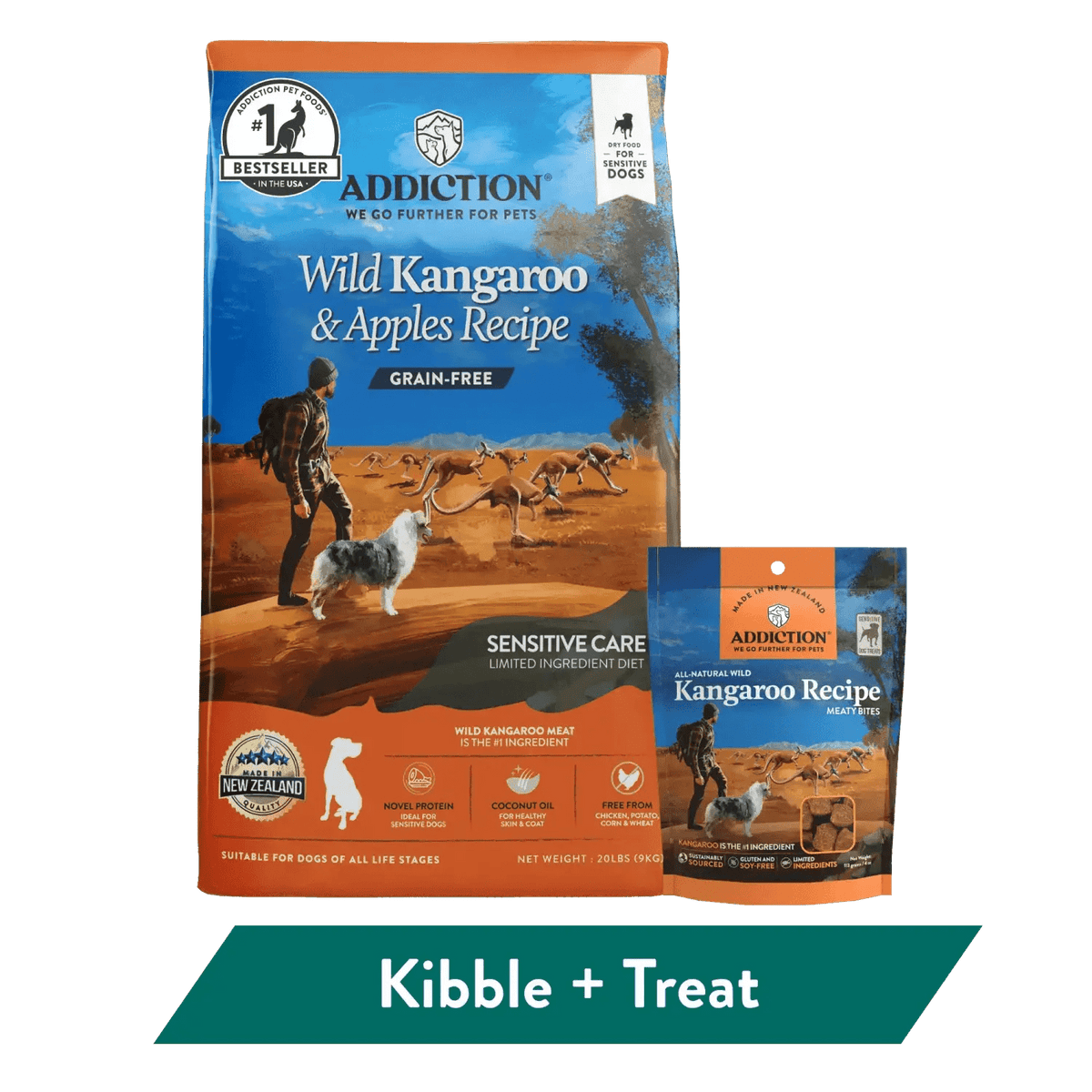 Addiction Wild Kangaroo Dry Dog Food & Meaty Bites Dog Treats Bundle Addiction Pet Foods USA