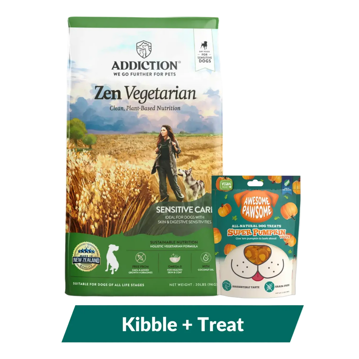 Addiction Zen Vegetarian Dog Food & Vegan Treats Bundle Addiction Pet Foods USA