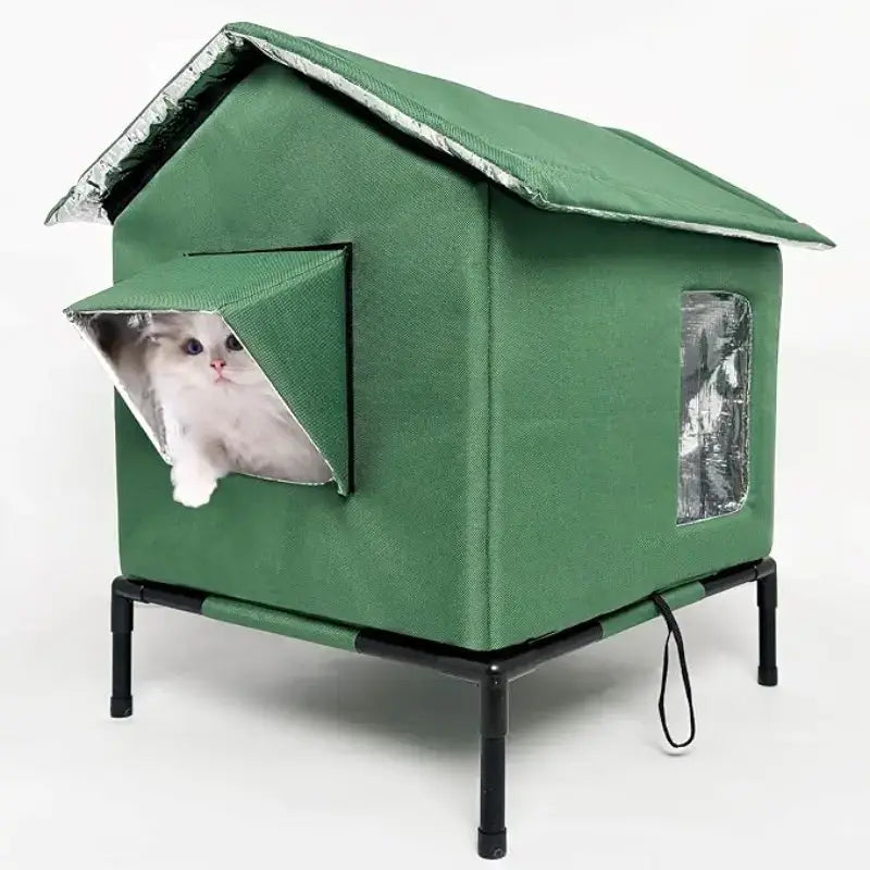 Insulated Outdoor Cat House for Feral Cats, Waterproof Shelter with Sloped Roof & Transparent Window