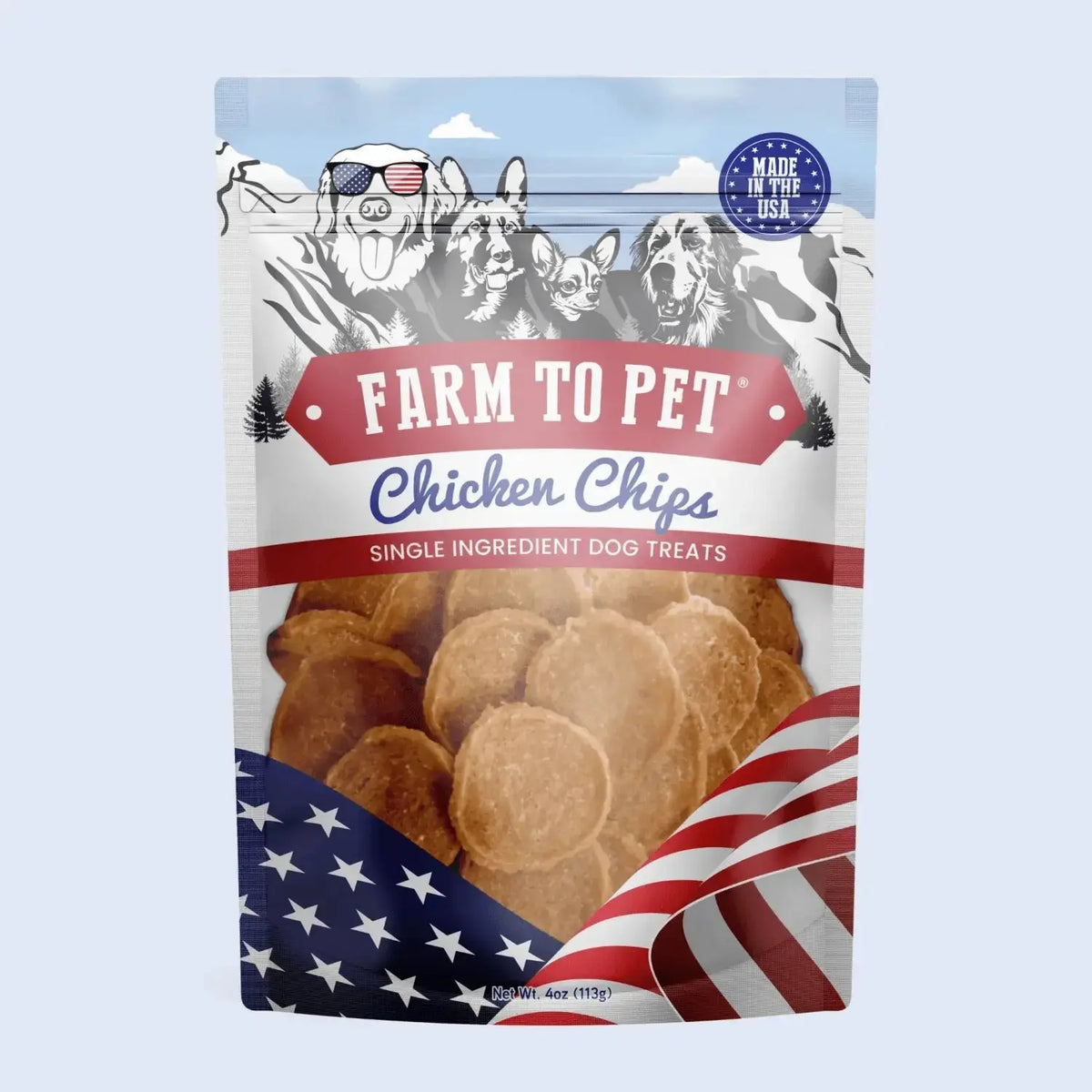 Americana Chicken Dog Treats | Celebrate with USA-Made Treats - Standard 4oz - Chip