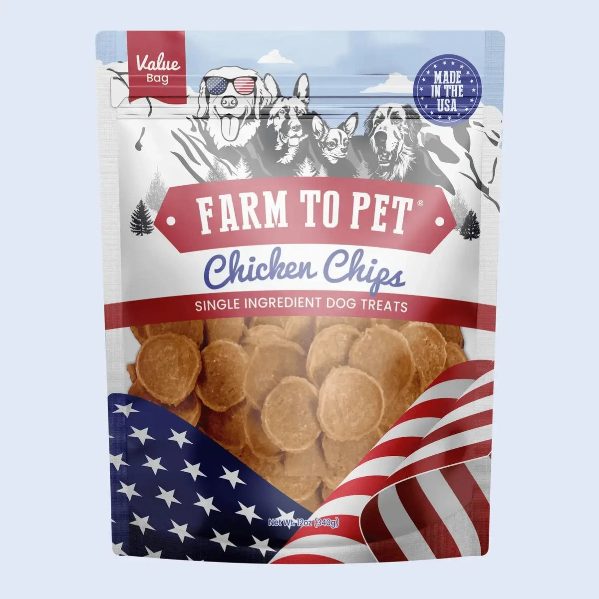 Americana Chicken Dog Treats | Celebrate with USA-Made Treats - Value 12oz - Chip
