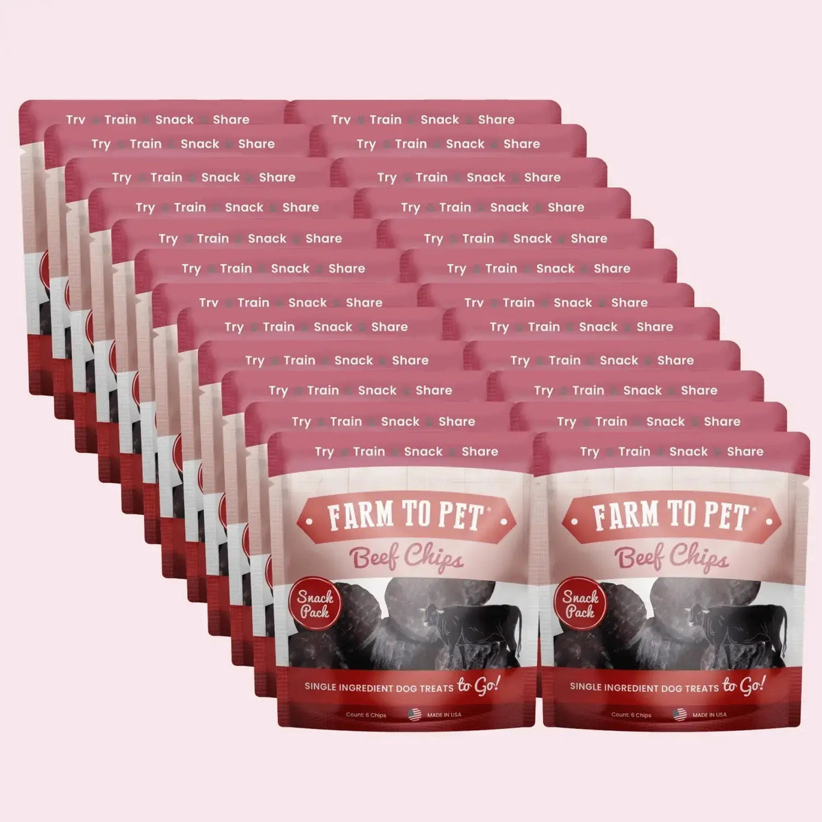 Beef Chip Dog Treats Snack Pack Bundles | Training & Travel - 24 Pack - Snack Pack