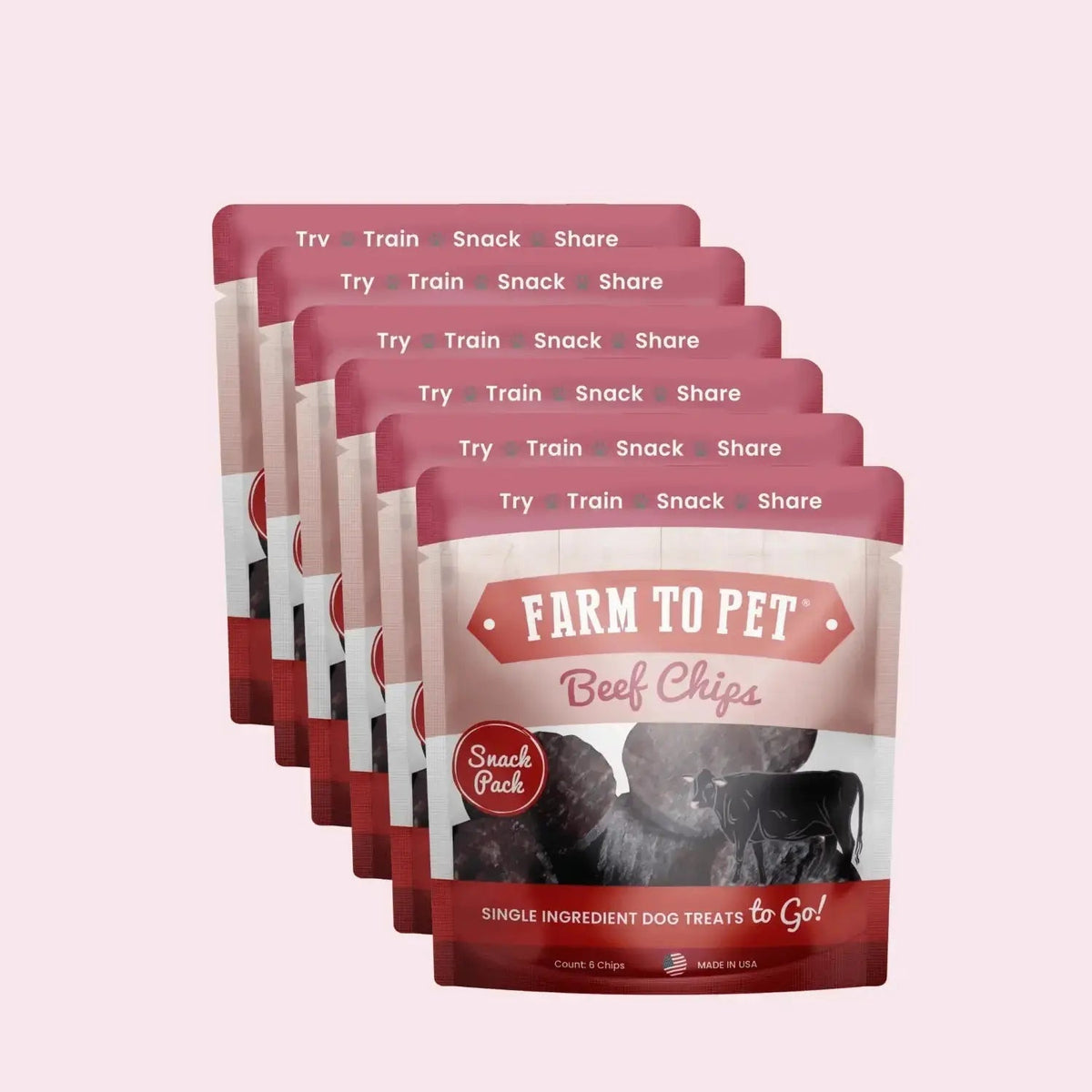 Beef Chip Dog Treats Snack Pack Bundles | Training & Travel - 6 Pack - Snack Pack