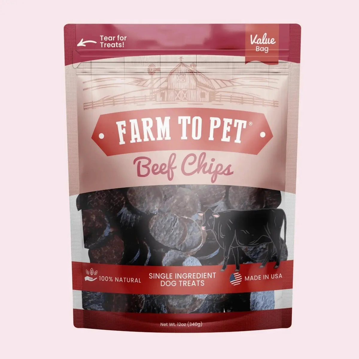 Beef Dog Treats | Single-Ingredient Healthy Treats for Dogs - Value 12oz - Chip