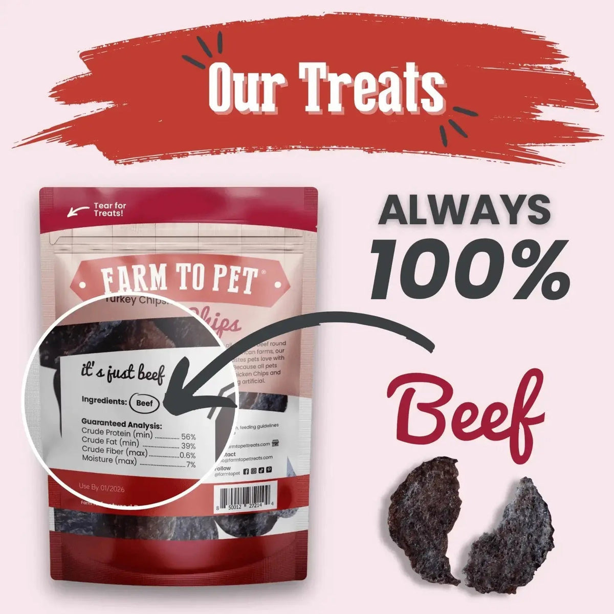 Beef Dog Treats | Single-Ingredient Healthy Treats for Dogs - Chip