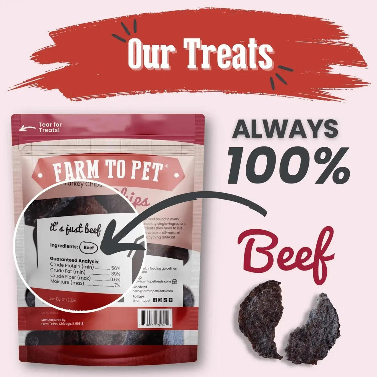 Beef Dog Treats | Single-Ingredient Healthy Treats for Dogs - Chip